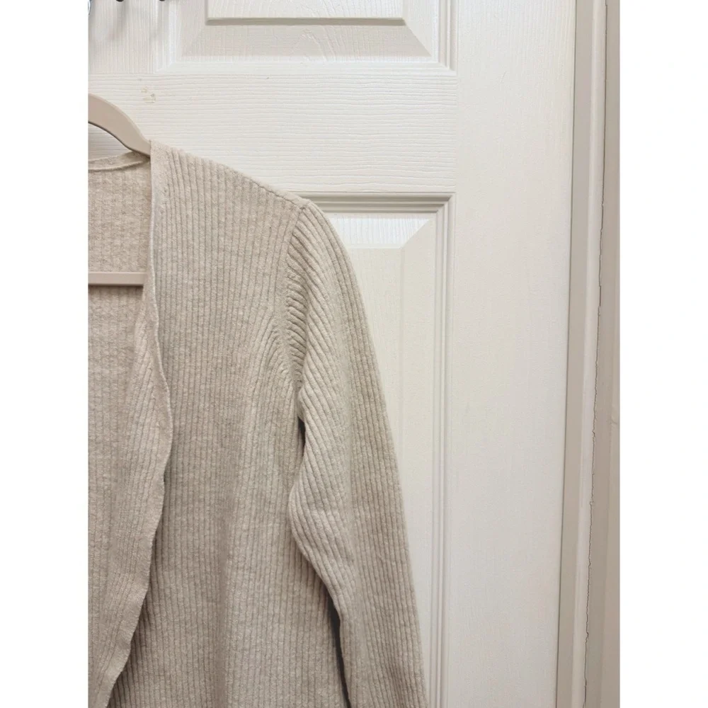 Eileen Fisher Italian Wool Ribbed Cardigan in Oatmeal